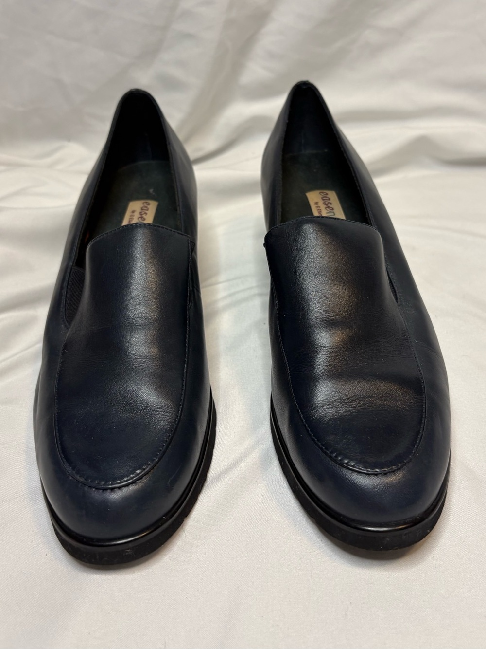 Woman’s Navy Blue Leather Slip-On Loafers with Heels - Picture 1 of 6